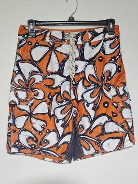 Old Navy Orange, White & Navy Floral Swim Board Shorts